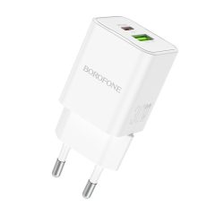 Borofone hálózati töltő BN14 GaN - USB+Type-C - QC3.0 PD 30W - fehér