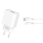   XO hálózati gyors töltő CE02D QC 3.0 18W 1xUSB + USB - lightning kábellel -  fehér