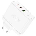   Borofone hálózati töltő BN11 - USB + 2xType-C - QC3.0 PD 100W - fehér