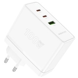 Borofone hálózati töltő BN11 - USB + 2xType-C - QC3.0 PD 100W - fehér