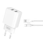   XO hálózati gyors töltő CE02C 2xUSB + USB - micro kábellel 2.1A -  fehér