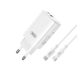 XO CE17 PD 65W hálózati gyors töltő 1xUSB 1x Type - C + Typ-c - Type-C kábellel - fehér