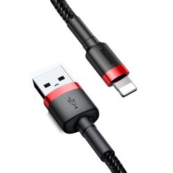 Baseus Cafule Szövött (CALKF-A19) - USB - lightning Adat és Töltőkábel 480mbps  - 0.5m / 2.4A - Piros - Fekete