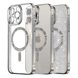 Techsuit - Luxury Glitter Magsafe szilikon tok - iPhone 16 Pro (6.3") - Ezüst