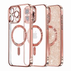 Techsuit - Luxury Glitter Magsafe szilikon tok - iPhone 16 Pro (6.3") - Rose Gold