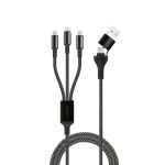   Maxlife Szövött ALLin1  USB + USB-C - Lightning + 2x USB-C Adat és Töltőkábel - 1m/66W - Fekete